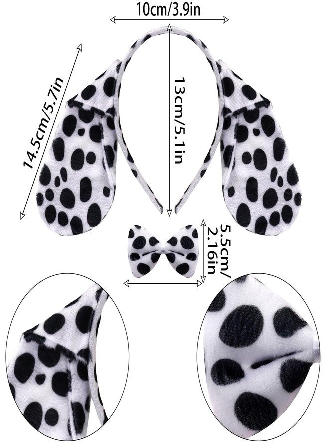 Sucrain Dalmatian Dog Costume Ear Headband,Bow Tie,Tail Set with 2 Sheets Black Adhesive Felt for Halloween DIY Projects Costume Party - Image 2